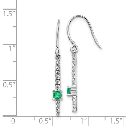 Solid 14k White Gold Simulated CZ & Emerald Fancy Earrings