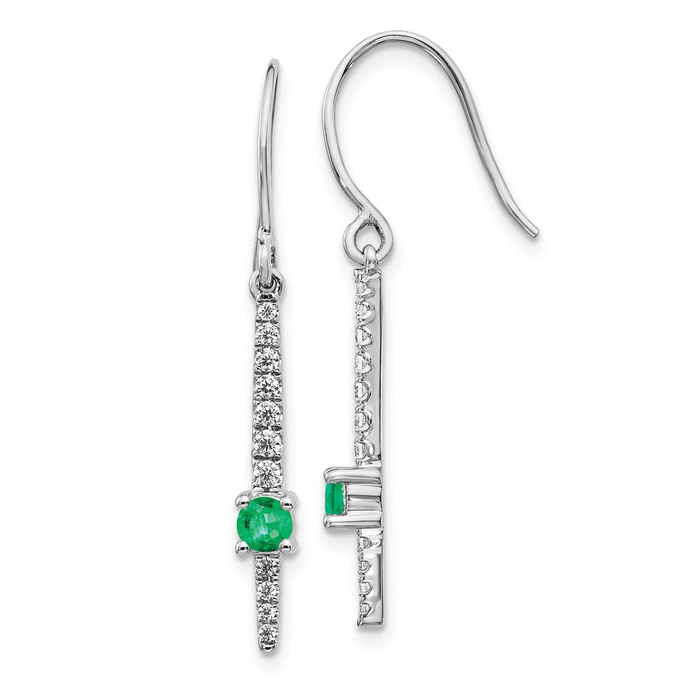 Solid 14k White Gold Simulated CZ & Emerald Fancy Earrings