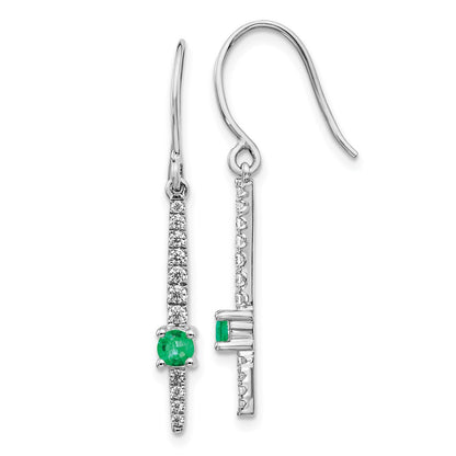 Solid 14k White Gold Simulated CZ & Emerald Fancy Earrings