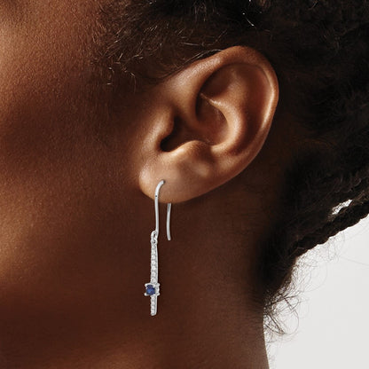Solid 14k White Gold Simulated CZ and Sapphire Fancy Earrings