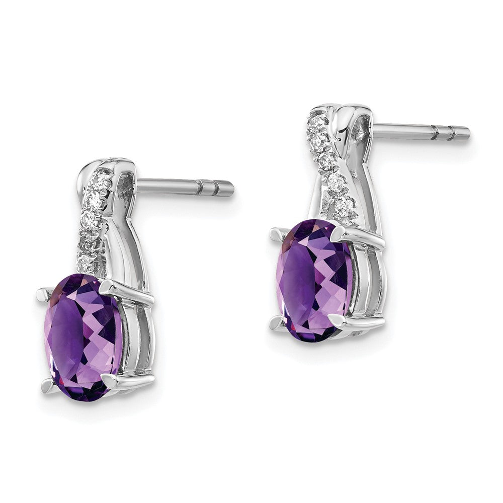 Solid 14k White Gold Simulated Amethyst and CZ Earrings