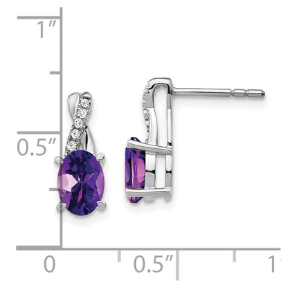 Solid 14k White Gold Simulated Amethyst and CZ Earrings