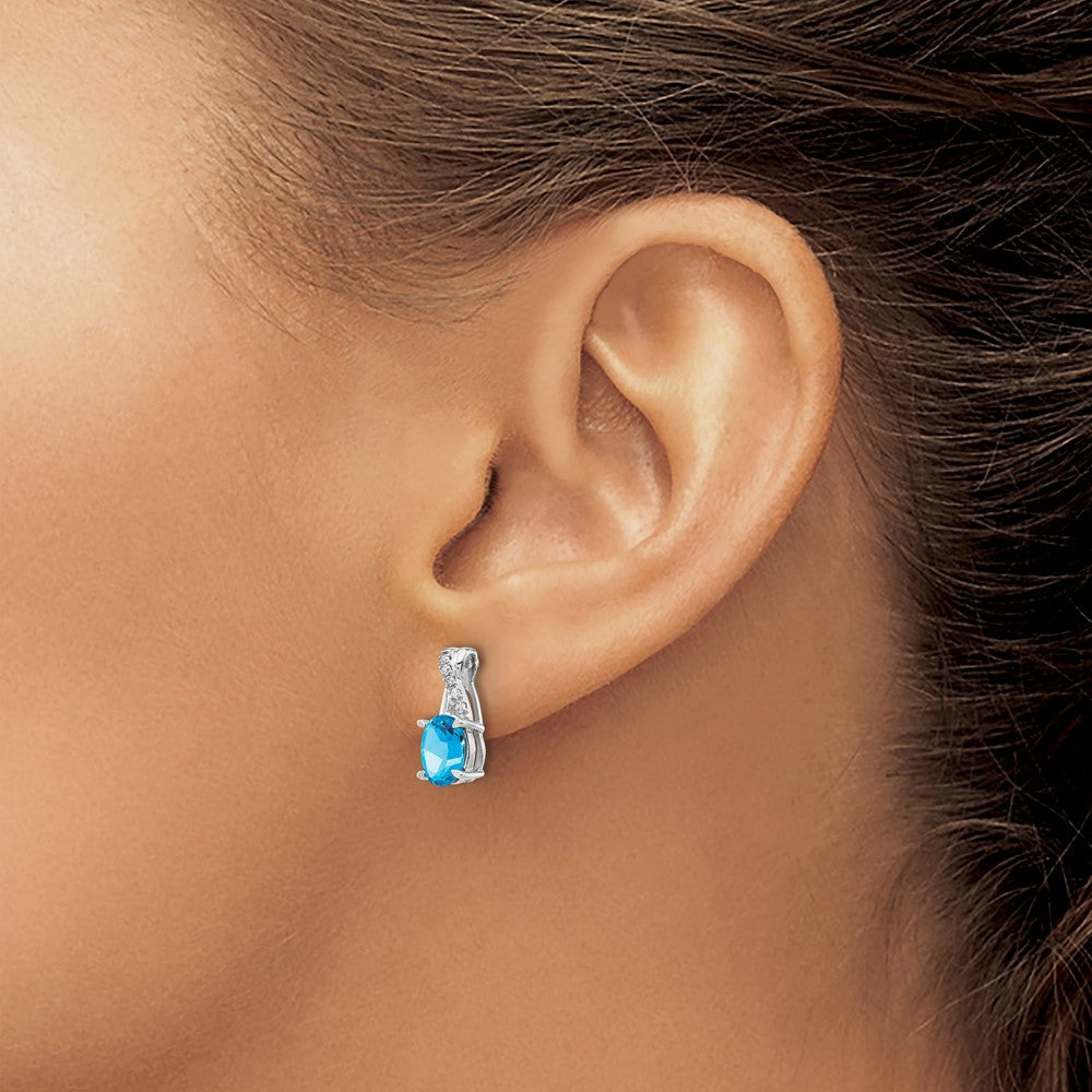 Solid 14k White Gold Simulated Blue Topaz and CZ Earrings