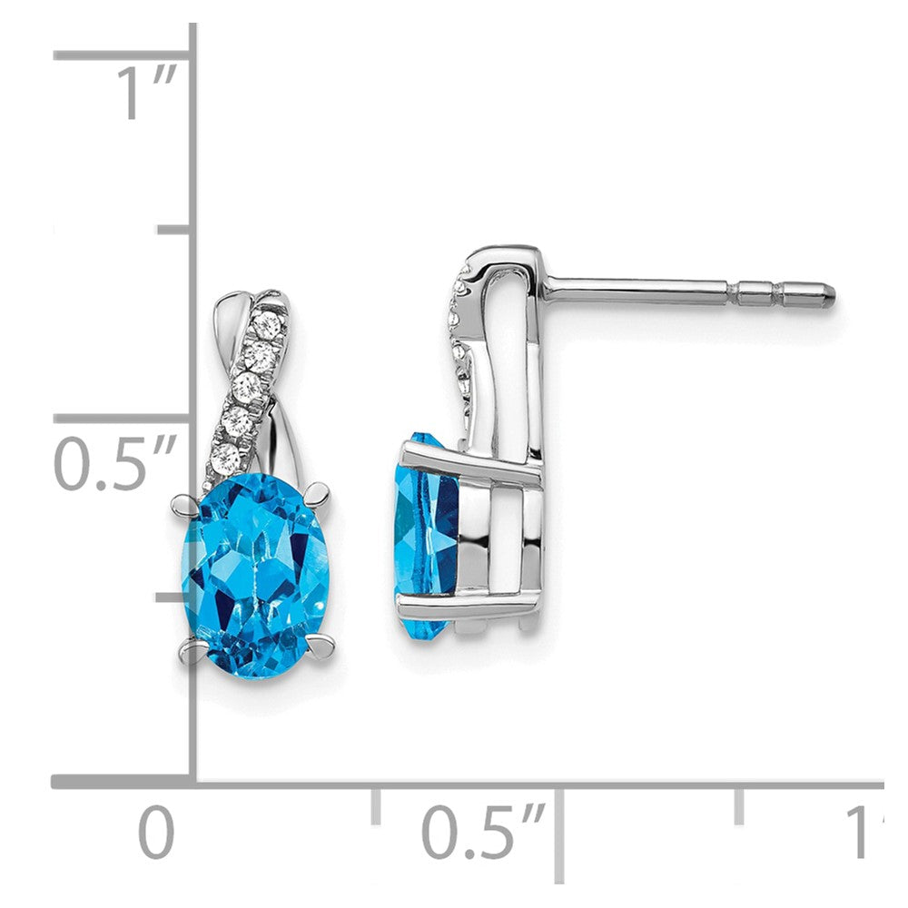 Solid 14k White Gold Simulated Blue Topaz and CZ Earrings