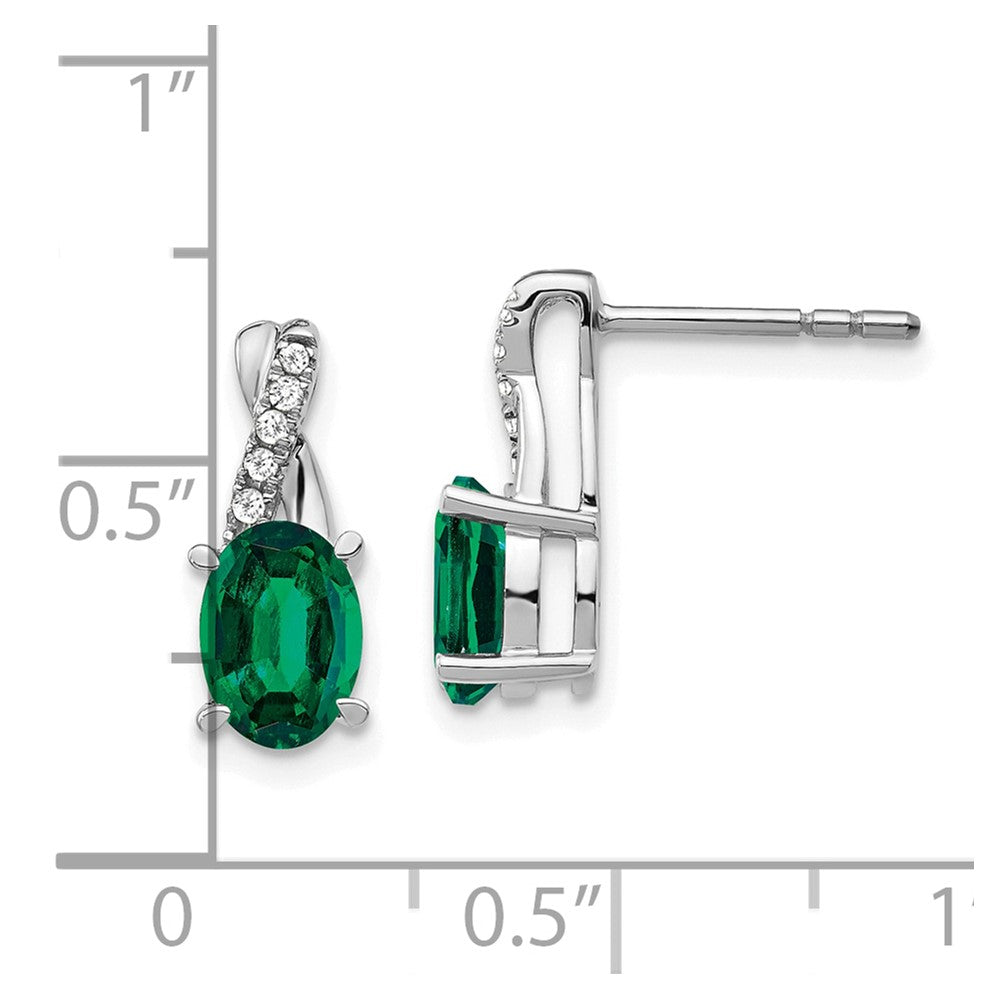 Solid 14k White Gold Created Simulated Emerald and CZ Earrings