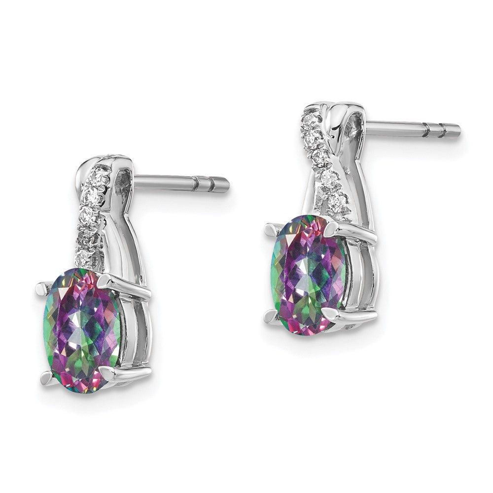 Solid 14k White Gold Mystic Fire Topaz and Simulated CZ Earrings