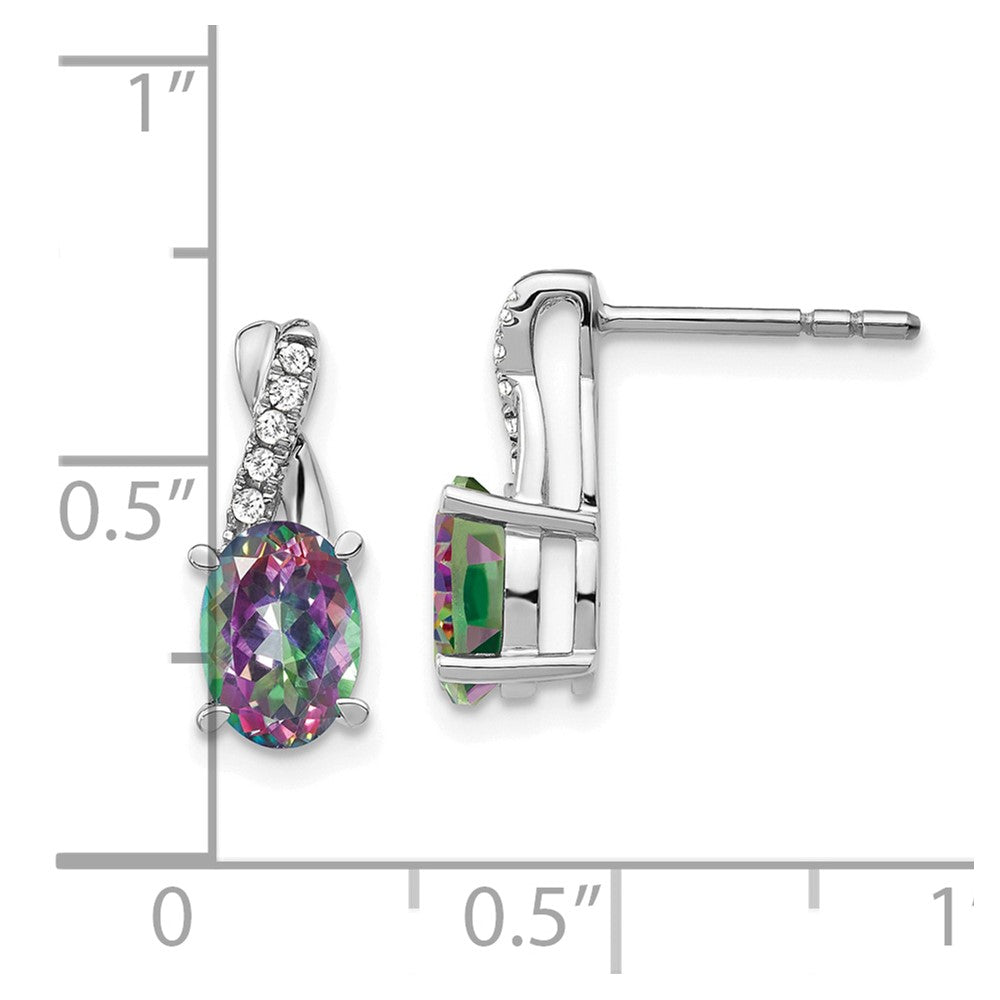 Solid 14k White Gold Mystic Fire Topaz and Simulated CZ Earrings