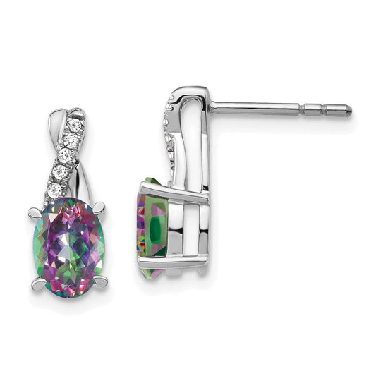 14k White Gold Mystic Fire Topaz and Real Diamond Earrings EM4235-FT-006-WA