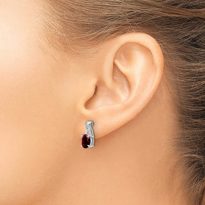 Solid 14k White Gold Simulated Garnet and CZ Earrings