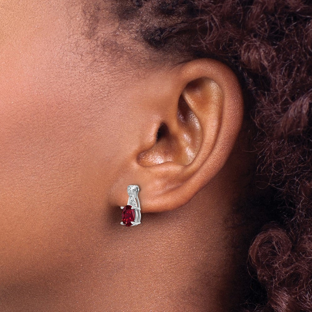 Solid 14k White Gold Simulated Ruby and CZ Earrings