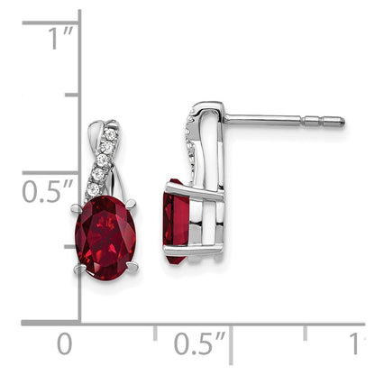 Solid 14k White Gold Simulated Ruby and CZ Earrings