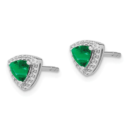 Solid 14k White Gold Trillion Simulated Emerald and CZ Halo Earrings