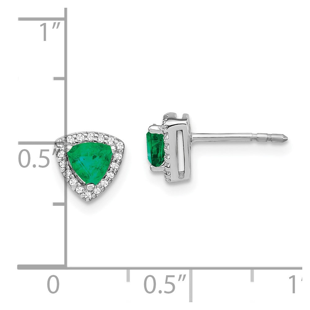 Solid 14k White Gold Trillion Simulated Emerald and CZ Halo Earrings