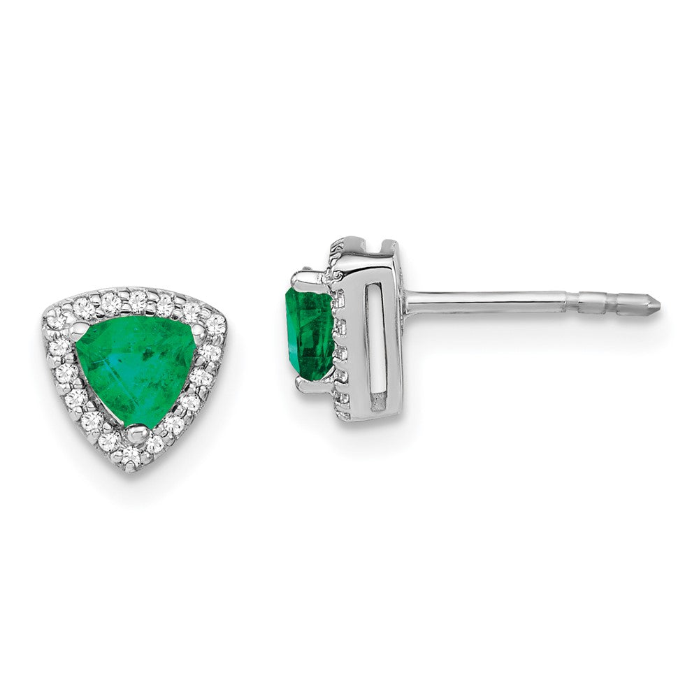 14k White Gold Trillion Emerald and Real Diamond Halo Earrings EM4240-EM-014-WA