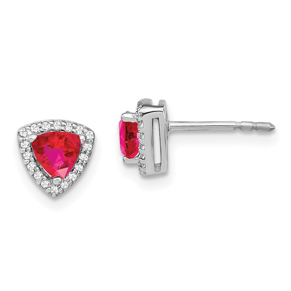 14k White Gold Trillion Ruby and Real Diamond Halo Earrings EM4240-RU-014-WA