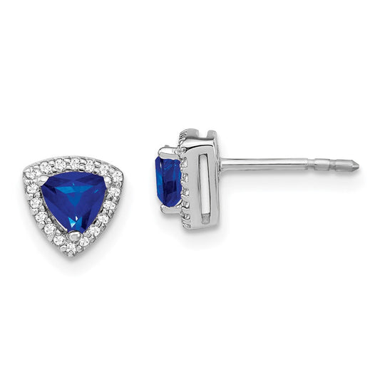 14k White Gold Trillion Sapphire and Real Diamond Halo Earrings EM4240-SA-014-WA