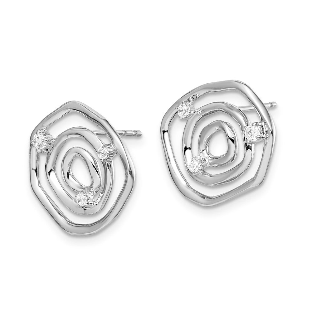 Solid 14k White Gold Simulated CZ Post Earrings