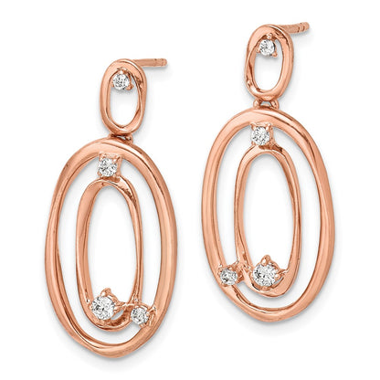 Solid 14k Rose Gold Simulated CZ Oval Dangle Earrings