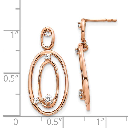 Solid 14k Rose Gold Simulated CZ Oval Dangle Earrings