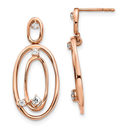 Solid 14k Rose Gold Simulated CZ Oval Dangle Earrings