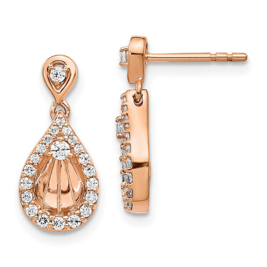 14k Rose Gold Real Diamond Teardrop Dangle Post Earrings EM4246-033-RA