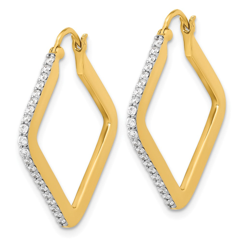 Solid 14k Yellow Gold Simulated CZ Square Hoop Earrings