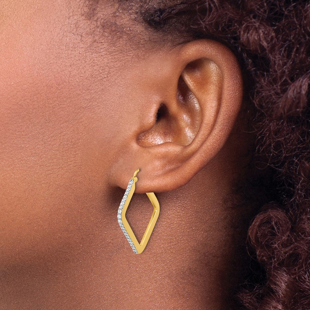 Solid 14k Yellow Gold Simulated CZ Square Hoop Earrings