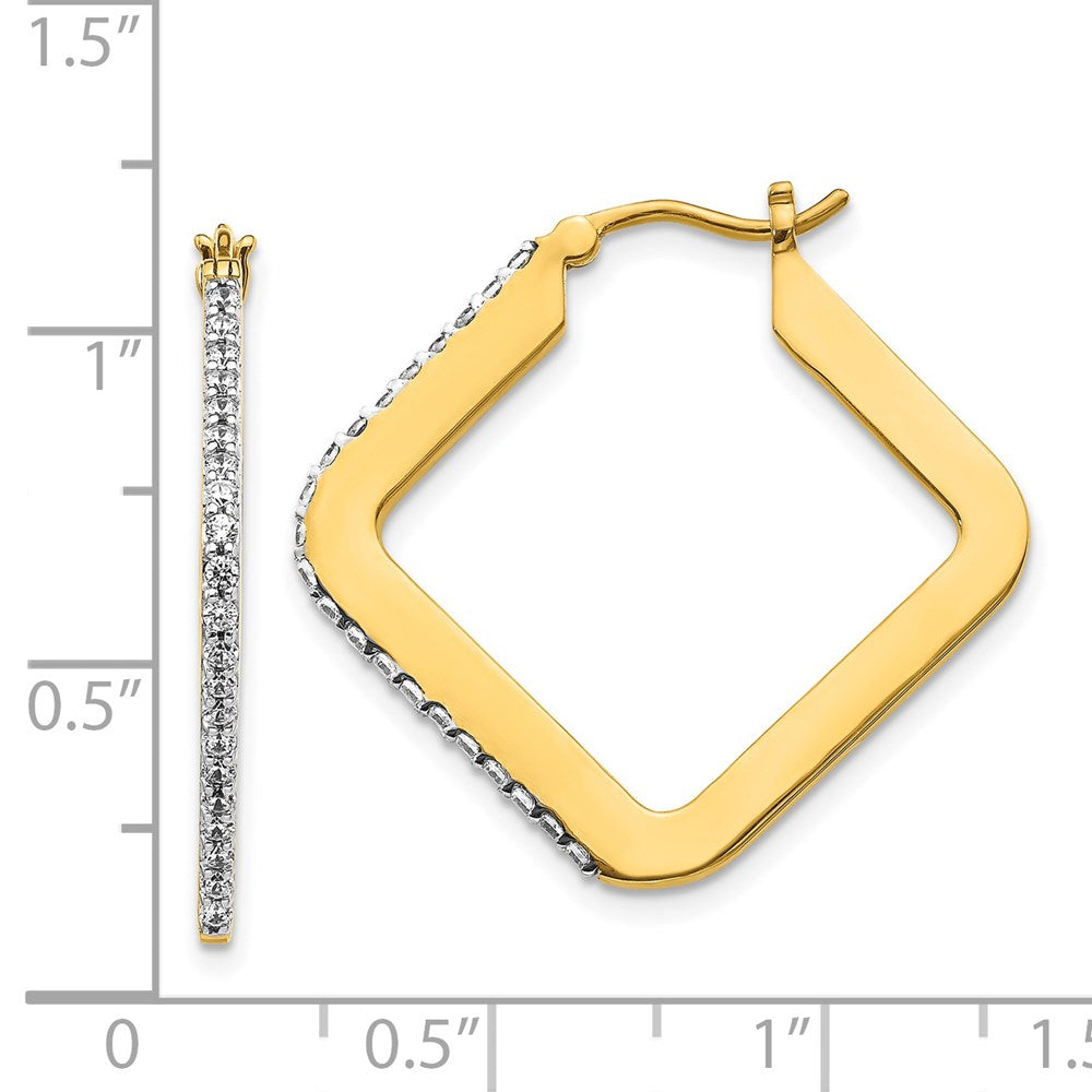 Solid 14k Yellow Gold Simulated CZ Square Hoop Earrings
