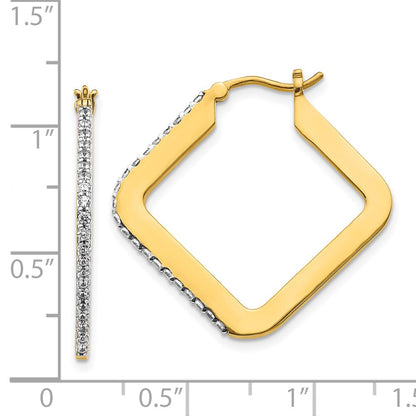 Solid 14k Yellow Gold Simulated CZ Square Hoop Earrings