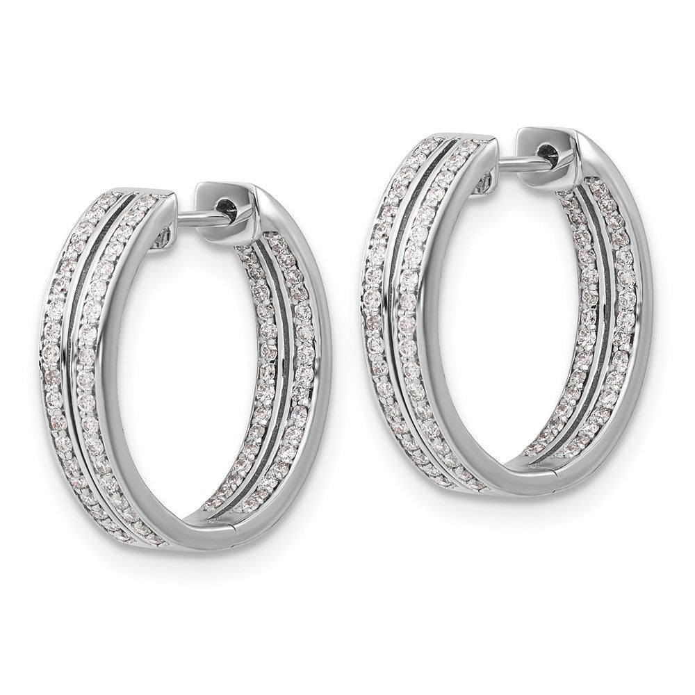 Solid 14k White Gold Simulated CZ In/Out Hinged Hoop Earrings