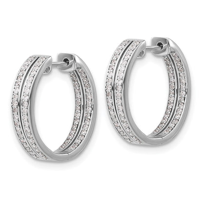 Solid 14k White Gold Simulated CZ In/Out Hinged Hoop Earrings