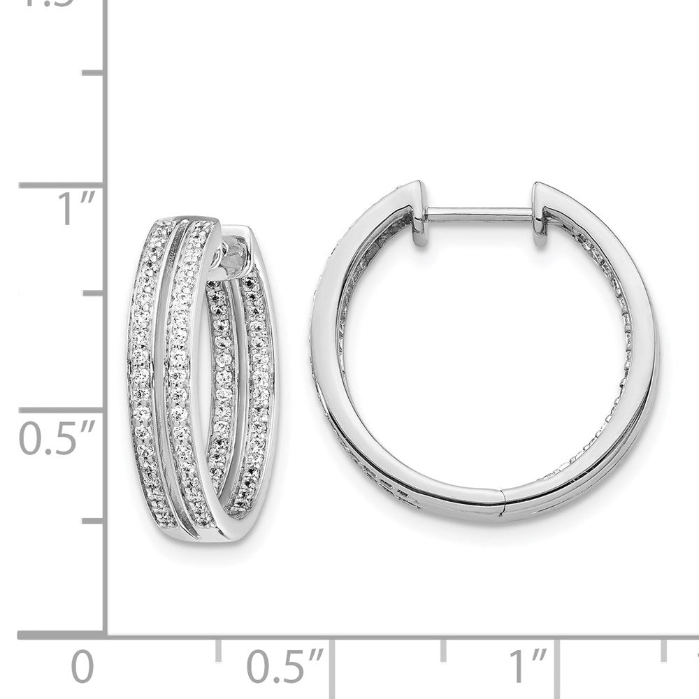 Solid 14k White Gold Simulated CZ In/Out Hinged Hoop Earrings