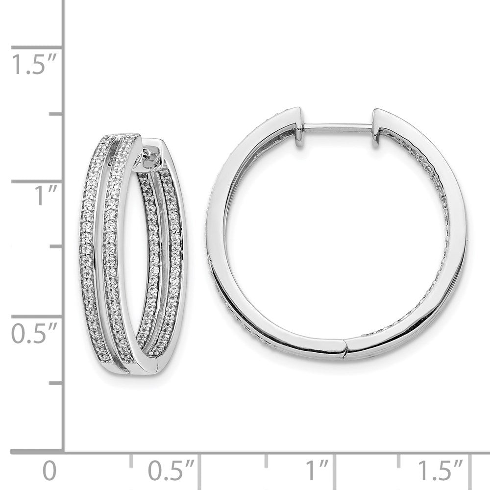 Solid 14k White Gold Simulated CZ In/Out Hoop Earrings
