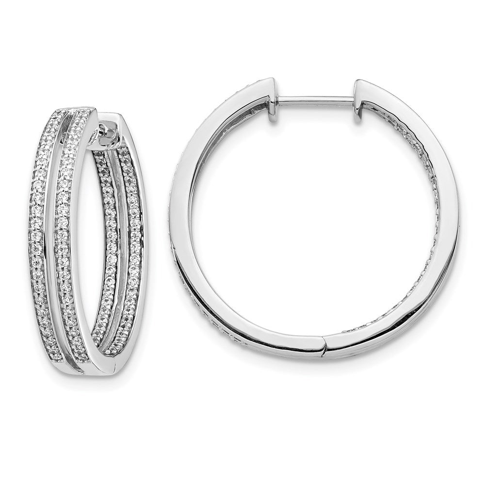 14k White Gold Real Diamond In/Out Hoop Earrings EM4253-100-WA