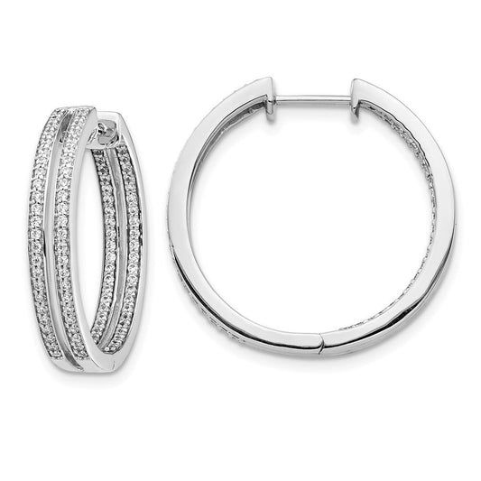 14k White Gold Real Diamond In/Out Hoop Earrings EM4253-100-WA