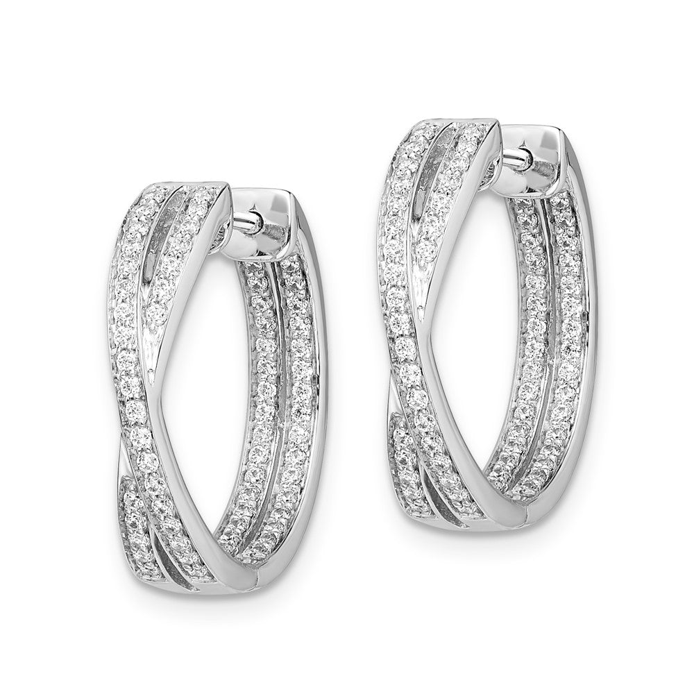 Solid 14k White Gold Simulated CZ In/Out Hoop Earrings