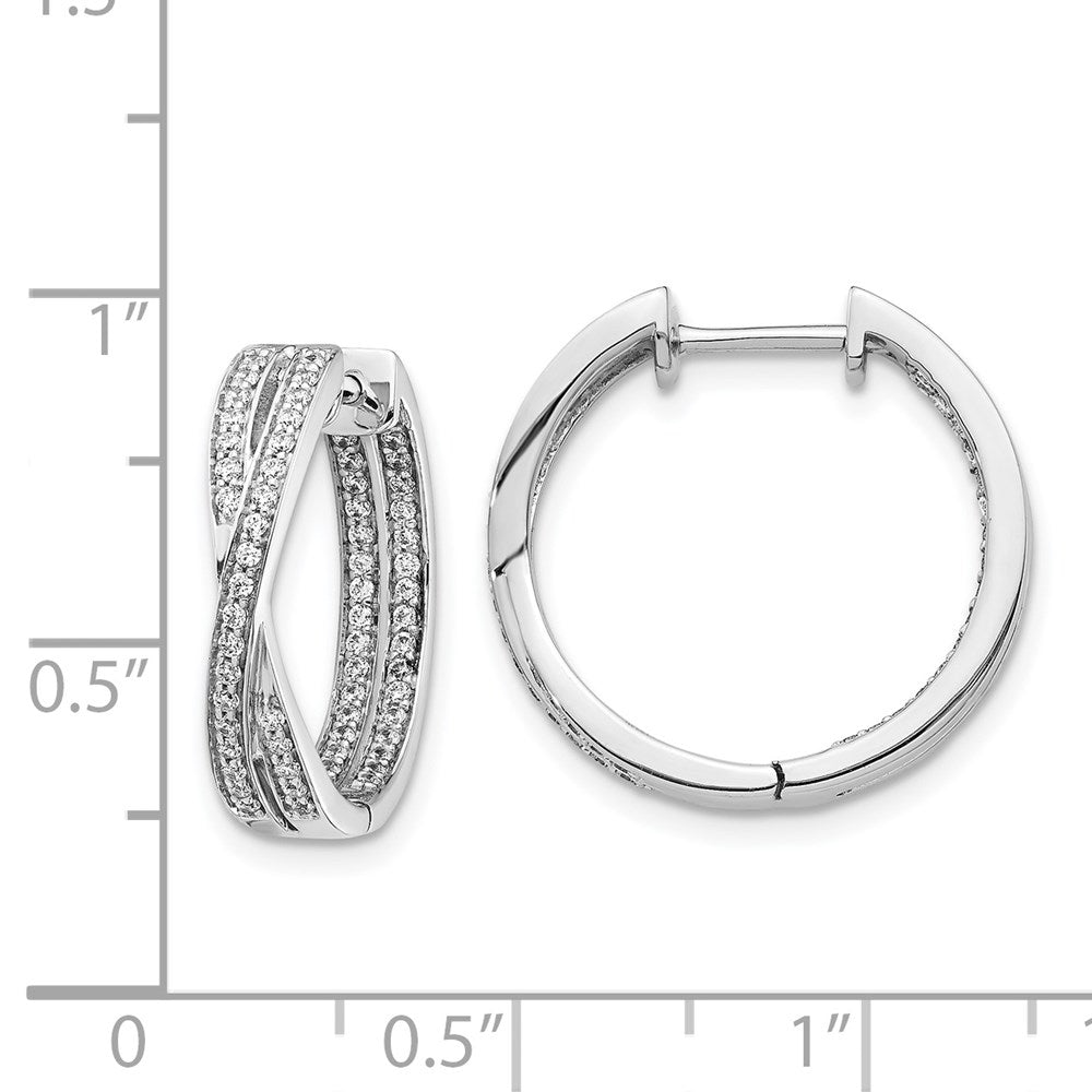 Solid 14k White Gold Simulated CZ In/Out Hoop Earrings