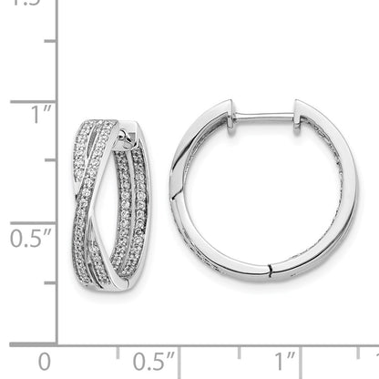 Solid 14k White Gold Simulated CZ In/Out Hoop Earrings