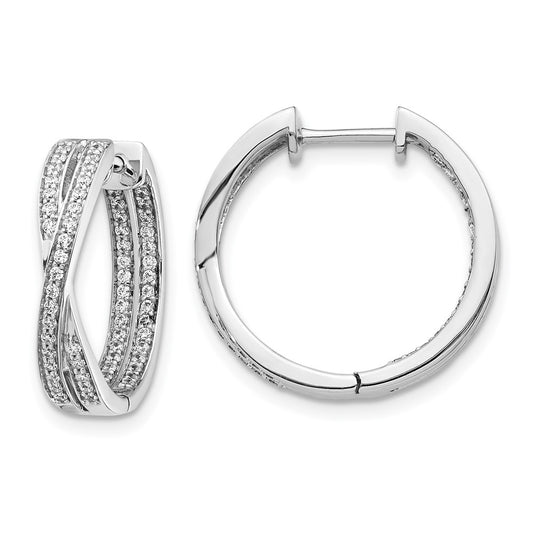 Solid 14k White Gold Simulated CZ In/Out Hoop Earrings