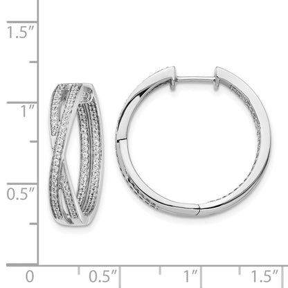 Solid 14k White Gold Simulated CZ In/Out Hoop Earrings