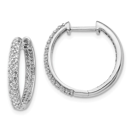 14k White Gold Real Diamond In/Out Hoop Earrings EM4255-100-WA