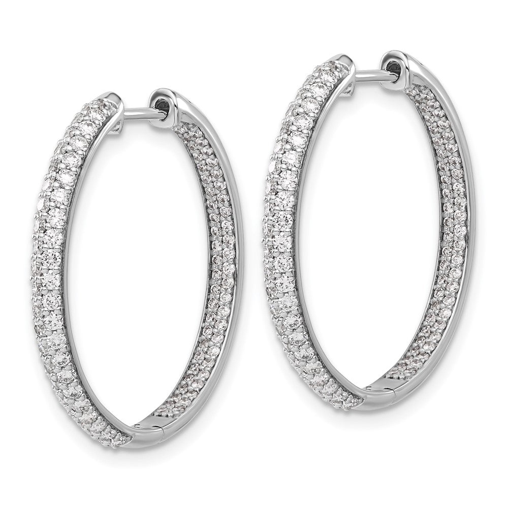 Solid 14k White Gold Simulated CZ In/Out Hinged Hoop Earrings