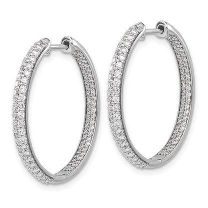 Solid 14k White Gold Simulated CZ In/Out Hinged Hoop Earrings
