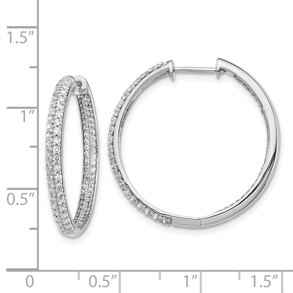 Solid 14k White Gold Simulated CZ In/Out Hinged Hoop Earrings