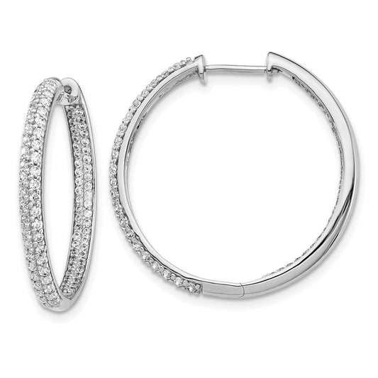 14k White Gold Real Diamond In/Out Hinged Hoop Earrings EM4255-150-WA