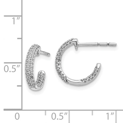 Solid 14k White Gold Simulated CZ In/Out Hoop Post Earrings