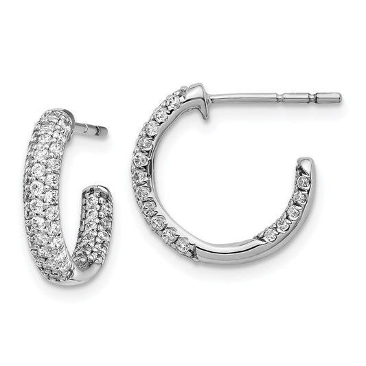 14k White Gold Real Diamond In/Out Hoop Post Earrings EM4256-075-WA