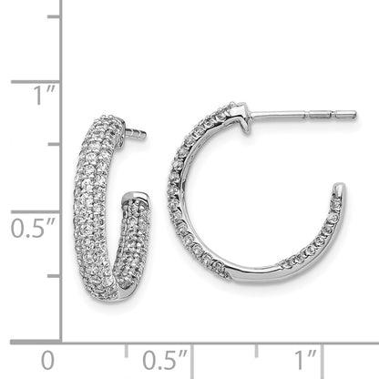 Solid 14k White Gold Simulated CZ In/Out Hoop Post Earrings