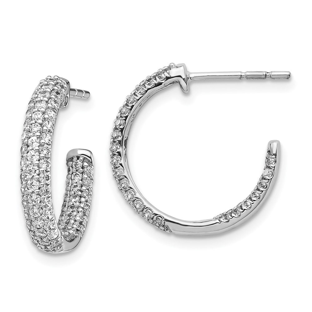 Solid 14k White Gold Simulated CZ In/Out Hoop Post Earrings