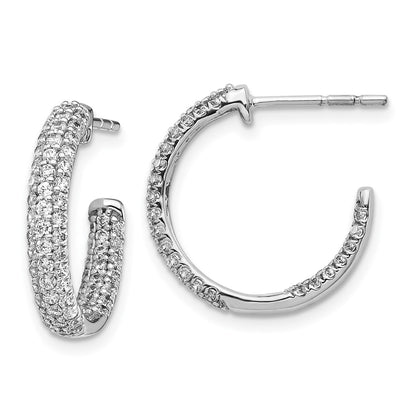 Solid 14k White Gold Simulated CZ In/Out Hoop Post Earrings